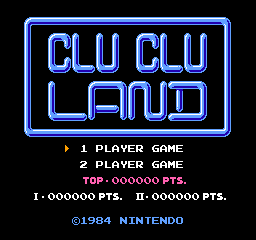 Clu Clu Land Test Cartridge title screen for NES